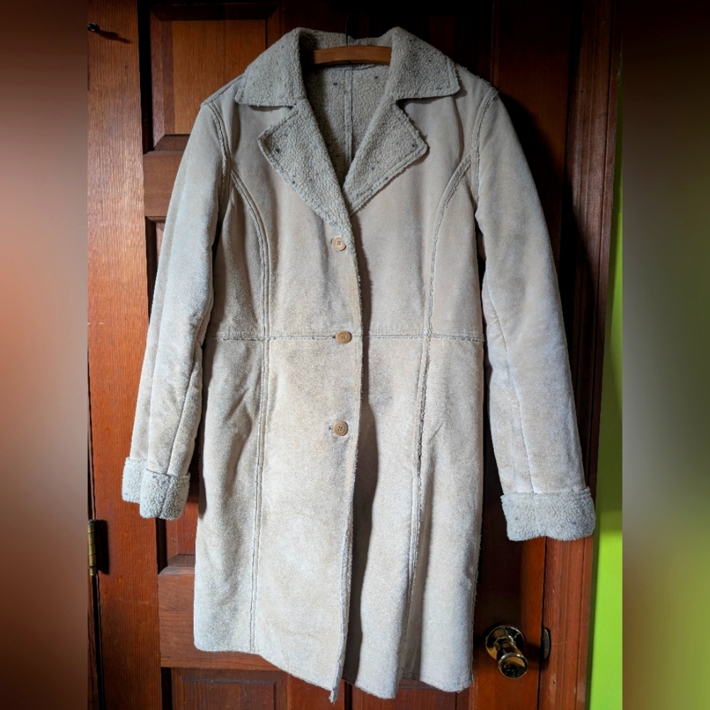 Faux Shearling Lined Genuine Suede Coat